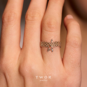 TWOR缇坞 S925银复古蝴蝶结流苏宽戒指高级感叠戴编织个性 指环