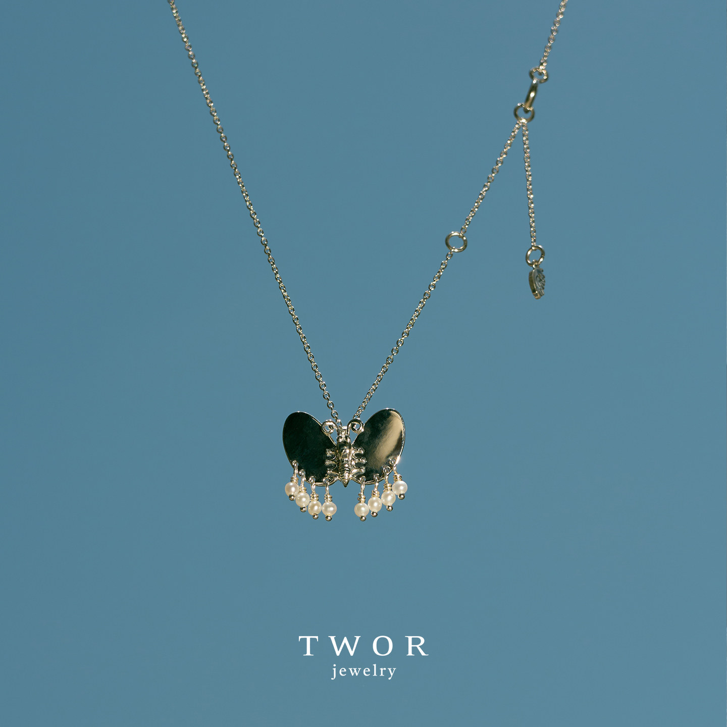 TWOR缇坞/童梦蝴蝶s925纯银淡水珍珠流苏吊坠项链女精致叠戴颈链