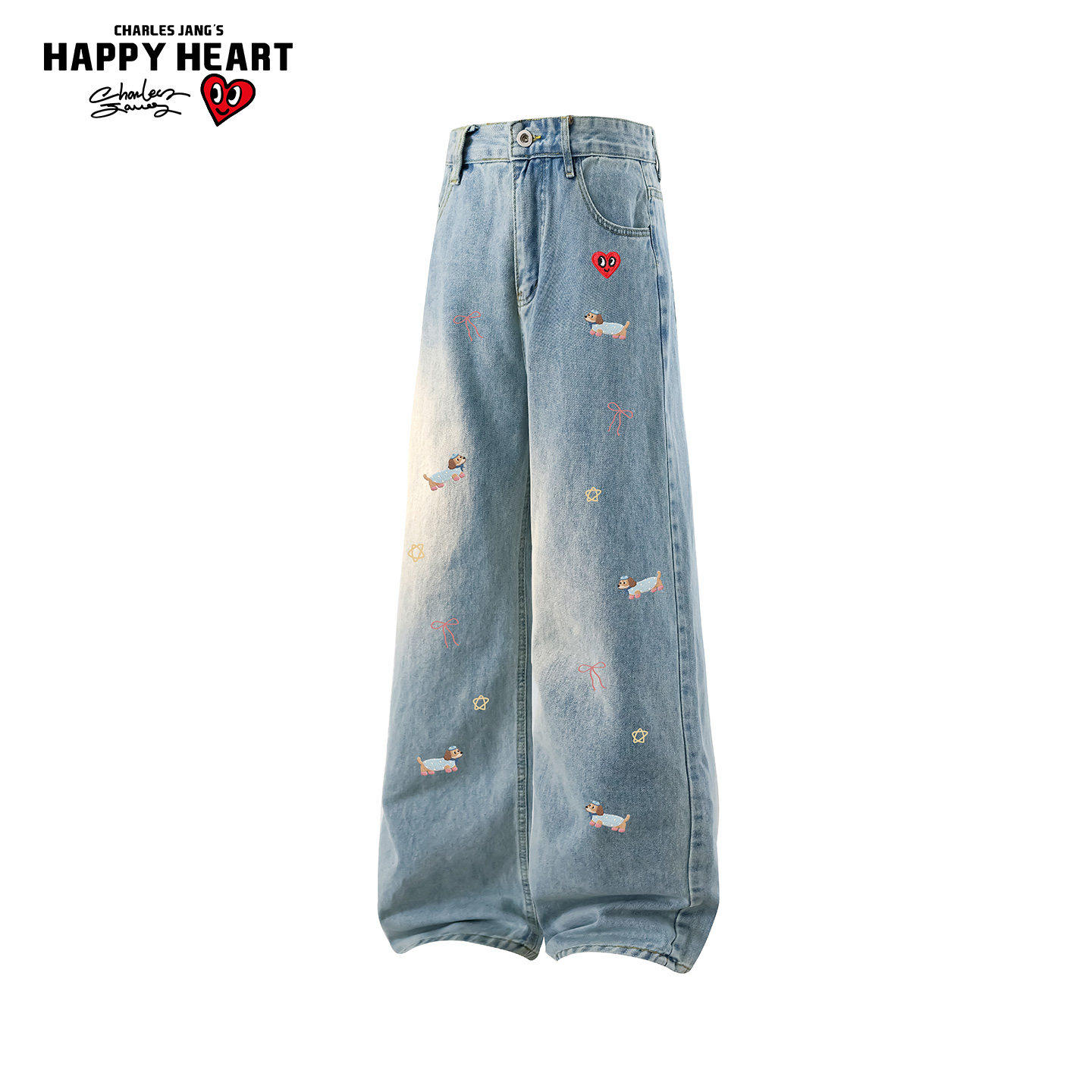 查尔斯桃心加绒牛仔裤男女冬季加厚宽松直筒裤子美式高街阔腿长裤,男装,牛仔裤,淘宝优惠券,粉丝福利购,淘宝优惠卷