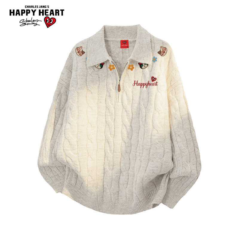 查尔斯桃心小猫印花翻领针织衫上衣男女冬季新款休闲情侣潮牌毛衣,男装,针织衫/毛衣,淘宝优惠券,粉丝福利购,淘宝优惠卷