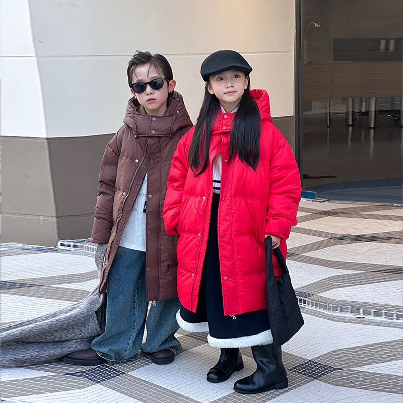 冬季儿童中长款羽绒服男女款中大童装宝宝过膝加厚羽绒服棉服外套