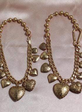 金属镀金女雕花爱心中古项链