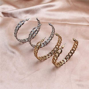 金属镀金链环造型C圈大耳环冷淡风潮流个性夸张摇滚男女耳钉耳饰