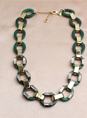 打标项链醋酸镀真金镶水钻女