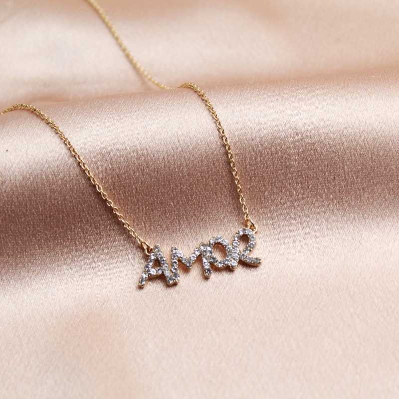日韩风格镶水钻字母锁骨链