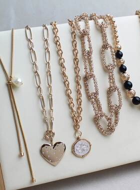 轻奢金色爱心珍珠多层锁骨链