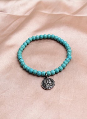 民族风女石头复古人头币手镯手串