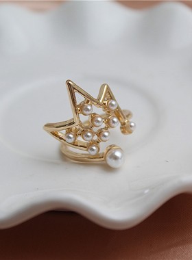 女生金属镀金韩版亚克力珍珠戒指