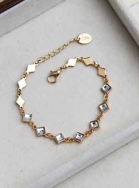 日韩风格方形水钻几何手链女