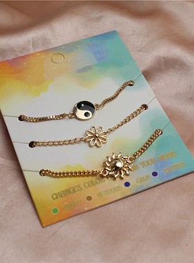 女金属镀金日韩一卡三条手链手饰