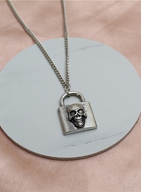 金属镀银女浮雕骷髅项链锁骨链