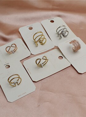 女款铜镀金日韩镶锆石戒指指环