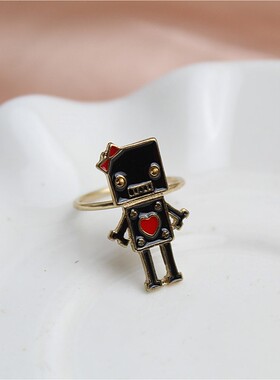 女金属镀金日韩滴釉机器人戒指