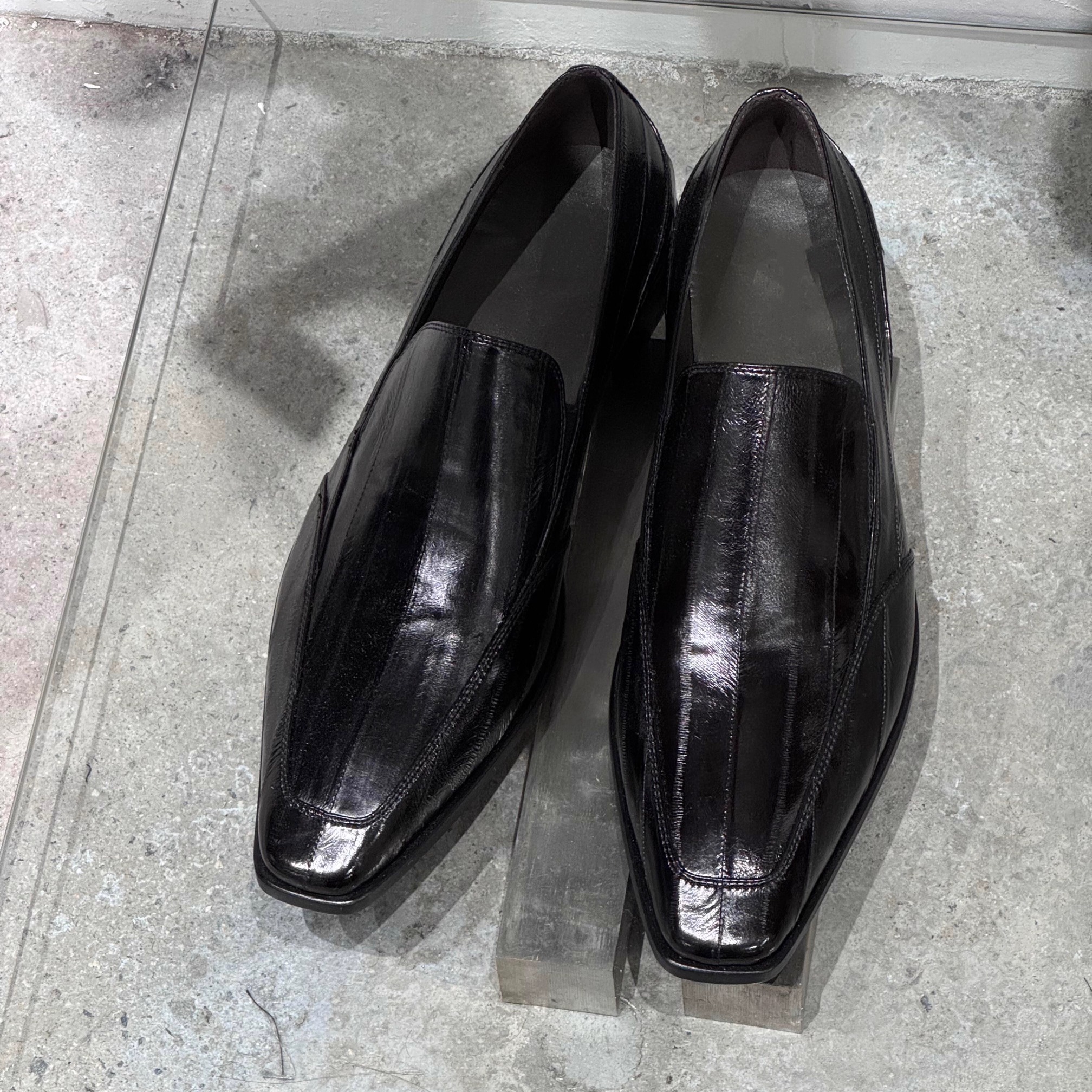 复古方头乐福鞋男鳗鱼尖头德比鞋