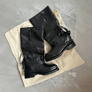 暗黑复古方头高筒骑士靴绑带堆堆靴朋克机车靴皮靴山本风时装 长靴