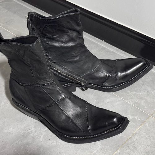 男女复古缝线切尔西靴尖头巫师靴