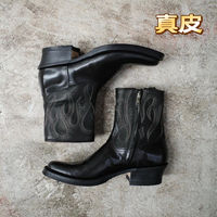 American retro embroidered Western cowboy boots, men's thick-heeled dark knight boots, Amis Kaki genuine leather short-top motorcycle boots thumbnail 2