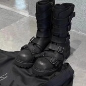 山本风暗黑多层皮带扣马丁靴工装 机车靴朋克骑士靴男女复古海盗靴