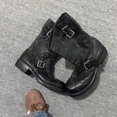 美式 复古军事线工程师靴粗跟暗黑风西部牛仔靴男女做旧中筒骑士靴