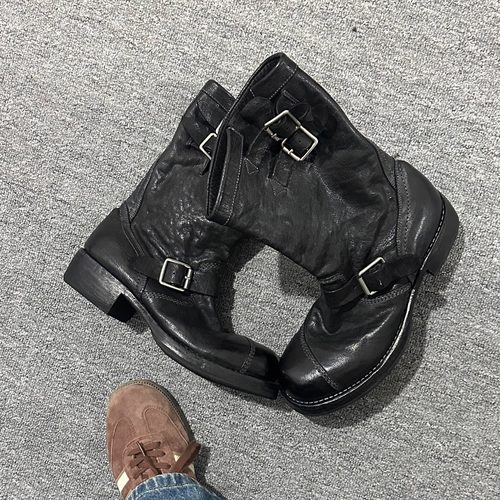 美式复古皮带工程师靴男女骑士靴