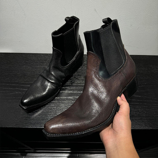 男女同款切尔西靴短靴真皮工装靴瘦瘦翘头短靴复古暗黑弹力巫师靴