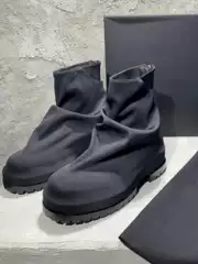 Back Zipper High-Top Work Boots, Retro Martin Boots, Pleated Lycra Thick-Soled Short Boots, Chunky Heel 424 Motorcycle Boots for Men and Women