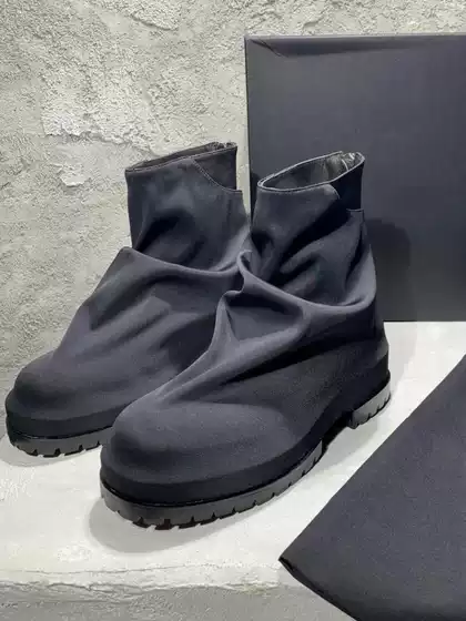 Back Zipper High-Top Work Boots, Retro Martin Boots, Pleated Lycra Thick-Soled Short Boots, Chunky Heel 424 Motorcycle Boots for Men and Women