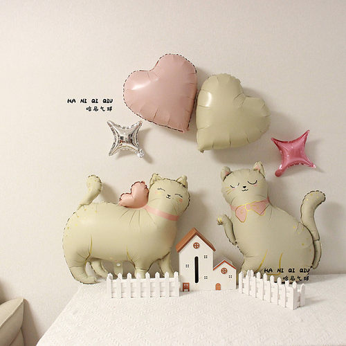 可爱猫咪奶油风气球装饰