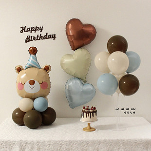 ins冰雾蓝复古色宝宝满月百天100天周岁生日桌摆气球装饰拍照道具