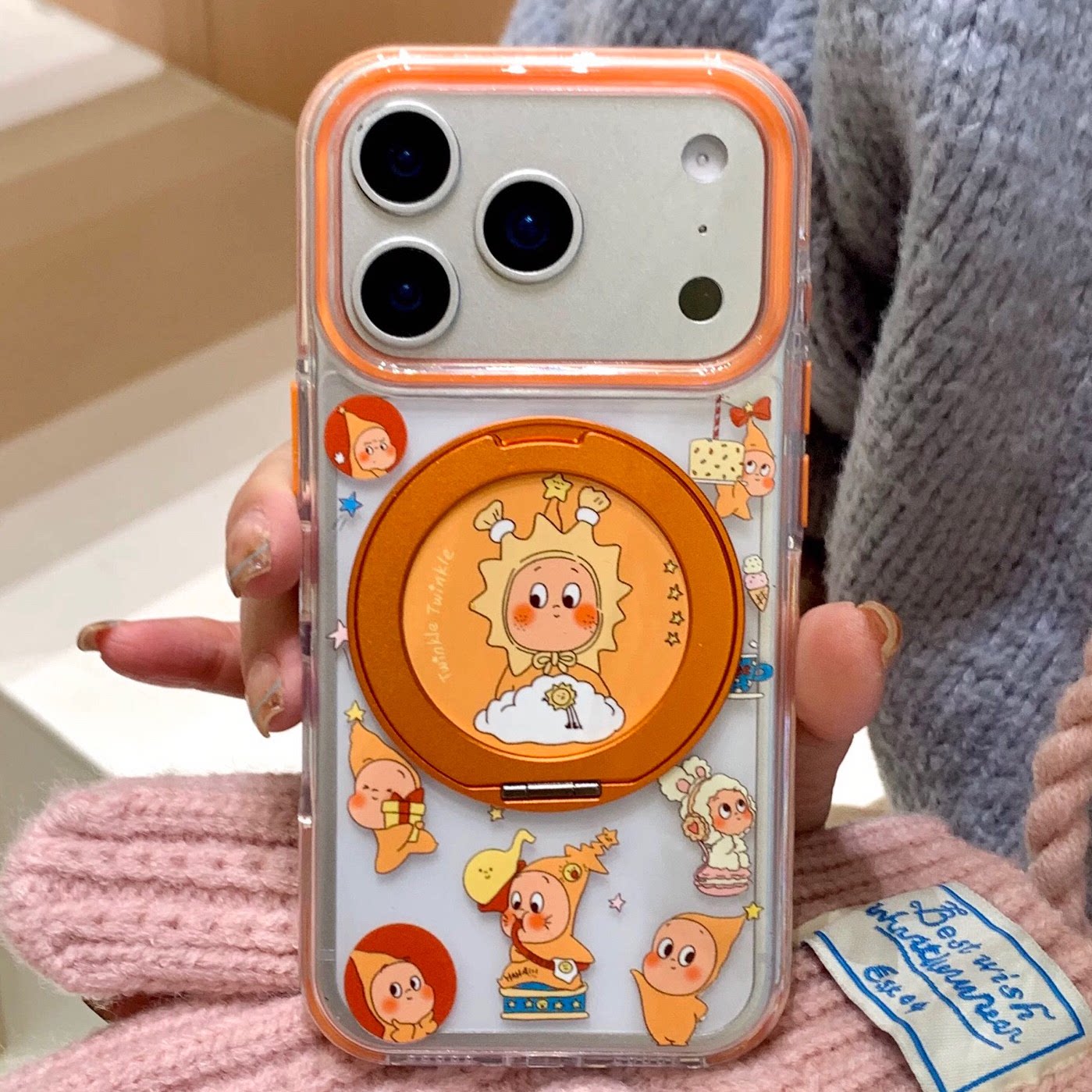 360°旋转折叠一体磁吸支架壳适用苹果17ProMax星星人手机壳iPhone16Pro可爱卡通13防摔15Pro保护套14Pro外壳