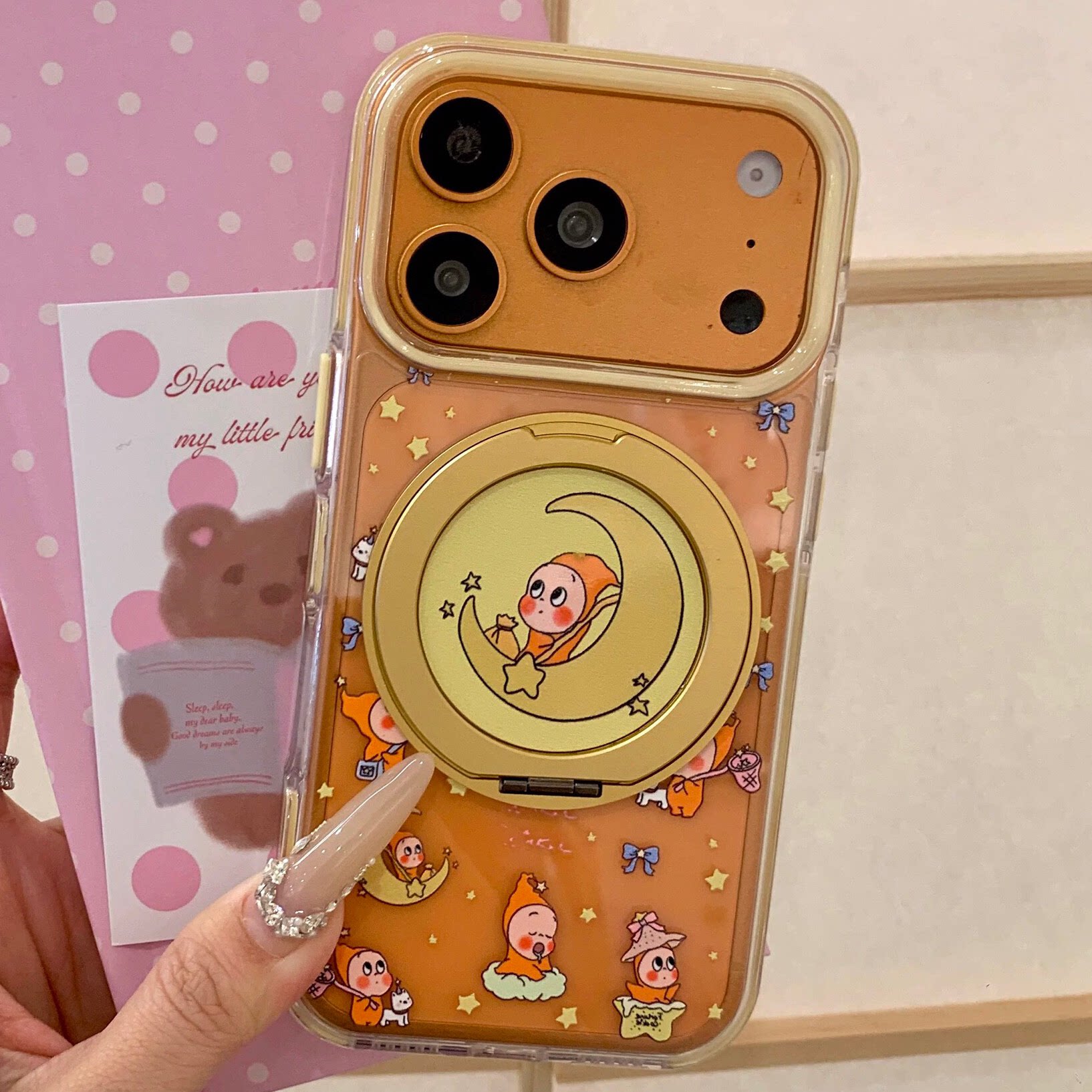 360°旋转折叠一体磁吸支架壳适用苹果17ProMax月亮星星人手机壳iPhone16Pro可爱萌卡通13保护套15防摔14外壳