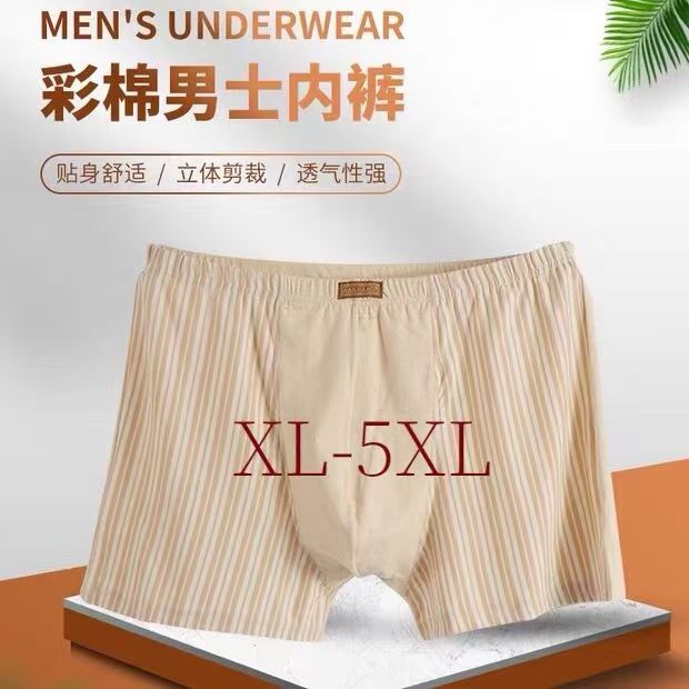 彩棉内裤男四角宽松不卡裆新款纯棉加肥加大宽松型大码裤头平角裤