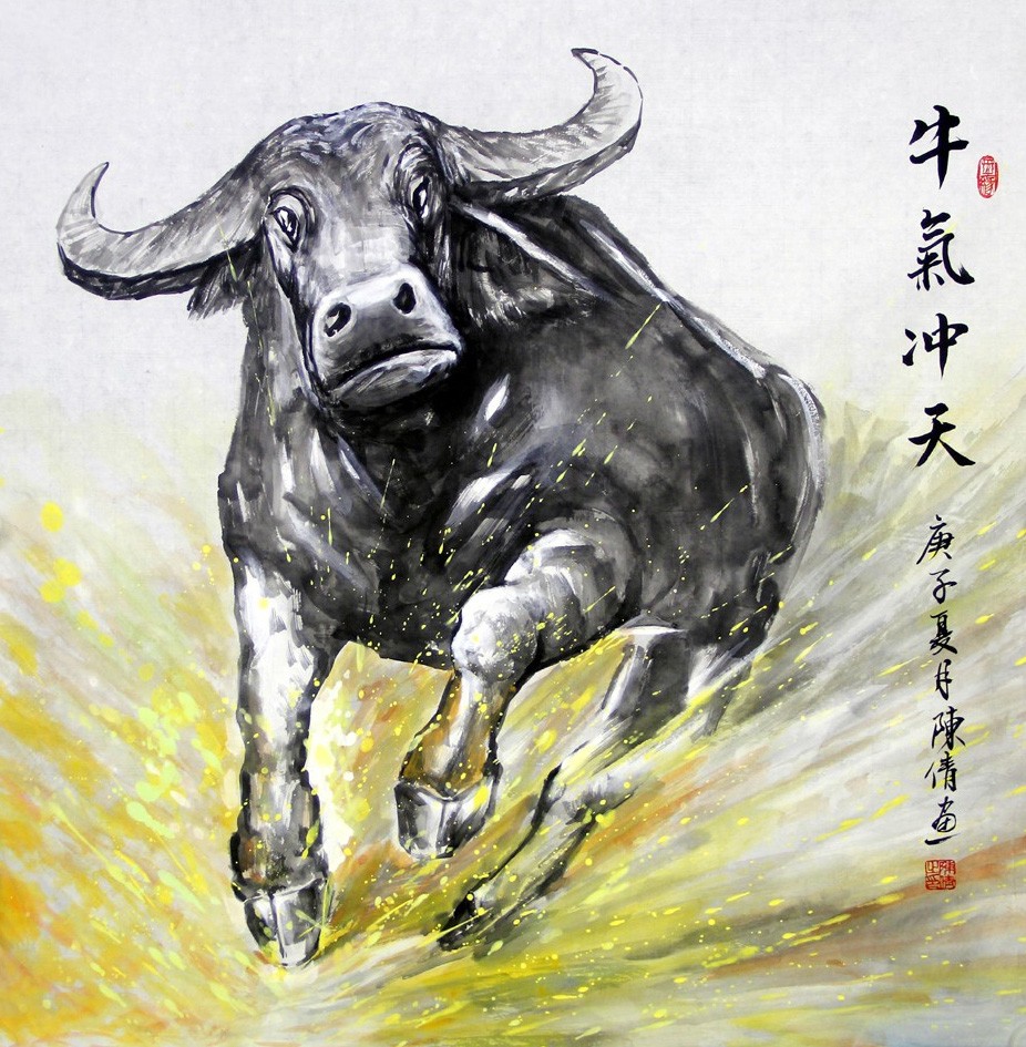 名家纯手绘真迹四尺斗方十二生肖牛玄关书房装饰画国画牛气冲天