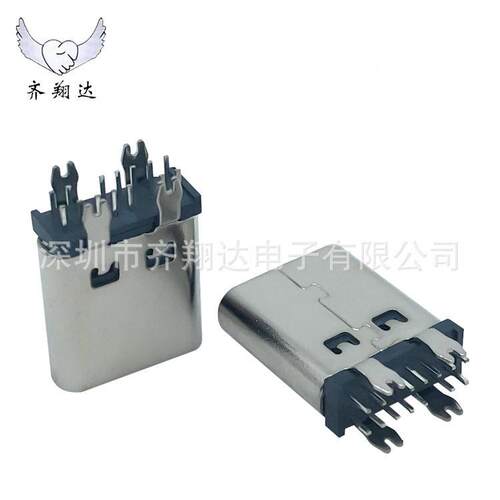 type-c895母14P四脚立插贴鱼连叉脚10.5MM不锈座钢外壳us片b接器