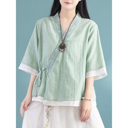 中国风V领斜襟汉服开衫女