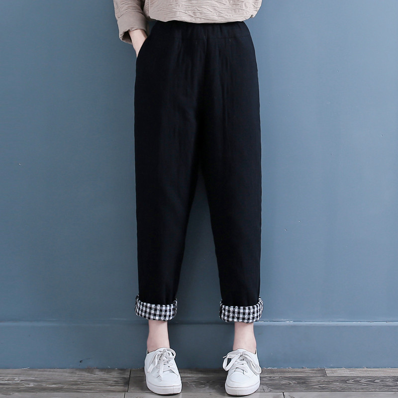 秋冬棉麻夹棉加厚棉裤女 菱形压线夹棉小脚裤卷边长裤复古哈伦裤,女装/女士精品,休闲裤,淘宝优惠券,粉丝福利购,淘宝优惠卷
