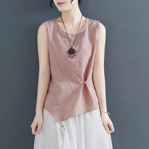 棉麻吊带背心女2022春夏新款内搭无袖打底衫复古文艺宽松盘扣上衣
