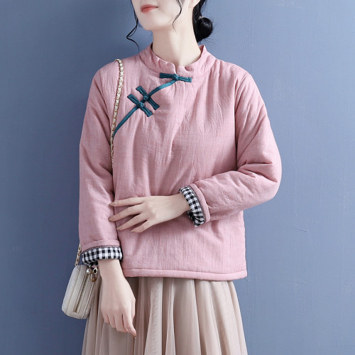 襟盘扣保暖中式棉袄外套