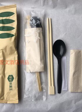 饭盒王一次性筷子套装四件套四合一组合餐具包竹筷勺子纸巾牙签