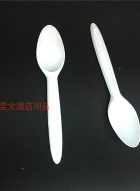 雯文酒店12.5厘米一次性勺子 优质塑料勺 白色厚刨冰勺 甜品勺