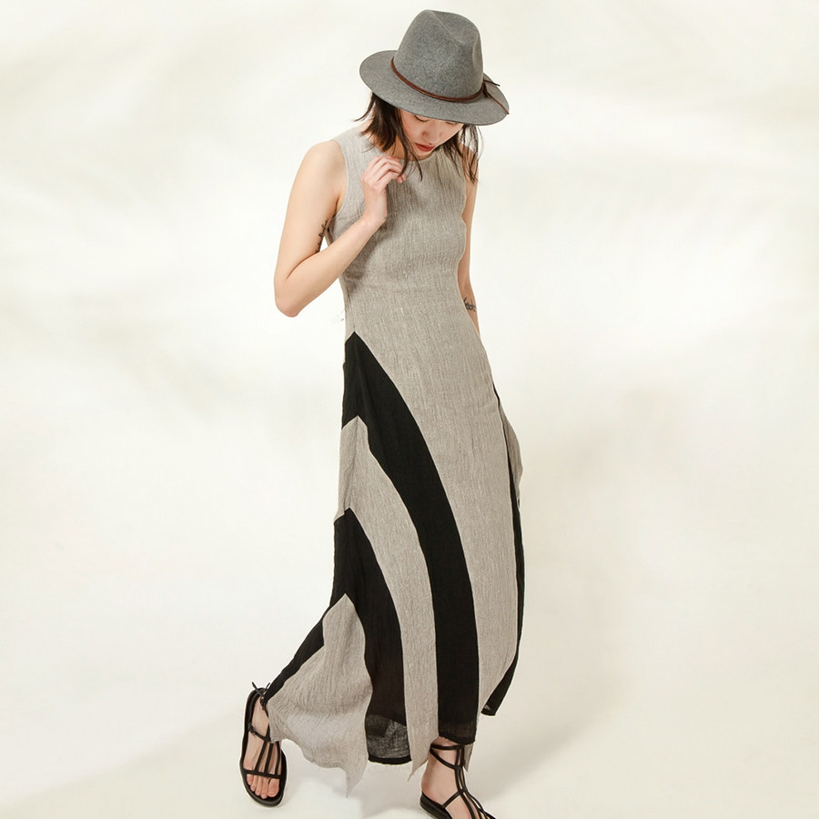 清仓处理双色拼接连衣裙