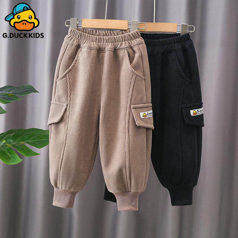 男童灯芯绒加绒裤子冬天加厚运动裤一体绒儿童长裤中大童休闲裤