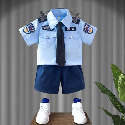 儿童夏季棉套装警常服保安交警制服男童夏装套装六一表演演出服装
