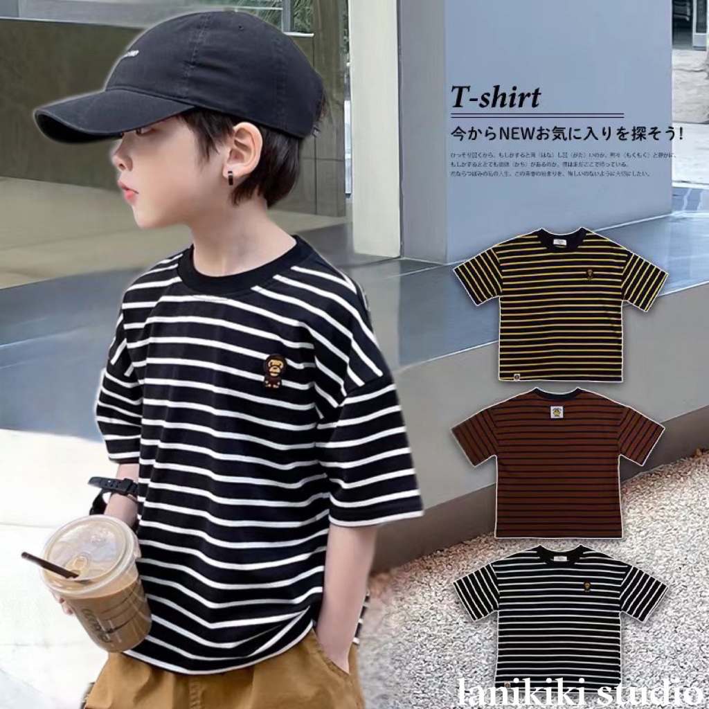 日系经典条纹圆领短袖