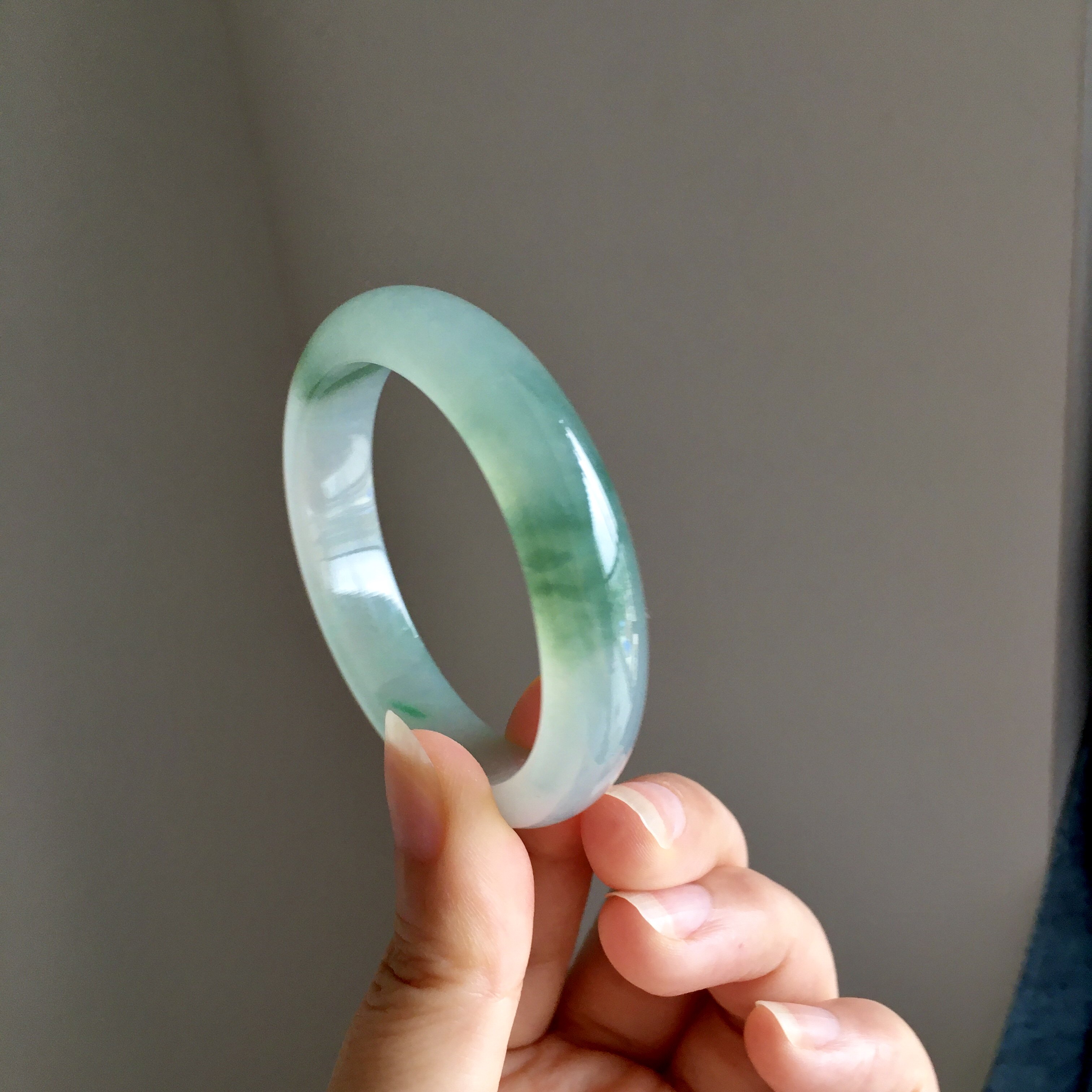 现货可直接拍 冰种翡翠手镯绿飘花缅甸老坑A货宽版玉手镯子内径51