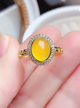 纯银镶嵌精致开口戒黄玉髓百搭