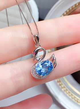 纯银镶嵌天然托帕石吊坠项链女