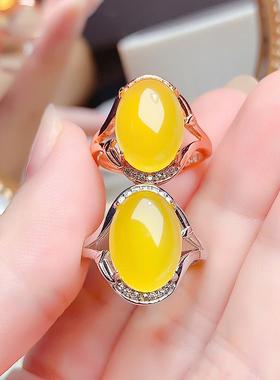 S925纯银镶嵌天然黄玉髓戒指女