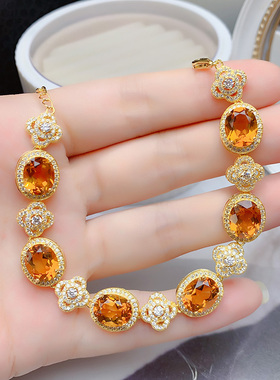 纯银镶嵌天然黄水晶手链