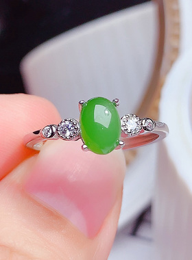 天然和田碧玉轻奢开口戒指女